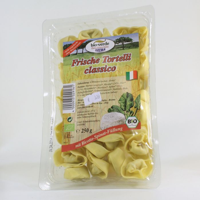 BIO-VERDE Tortelli classico mit Ricotta-Spinatfüllung, 250 gr Packung