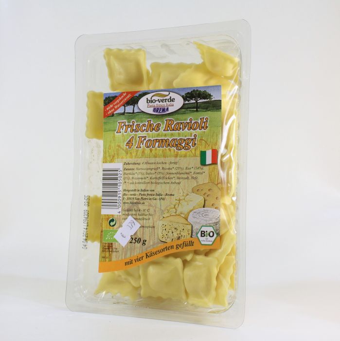 BIO VERDE Frische Ravioli 4 Formaggi, 250 gr Packung